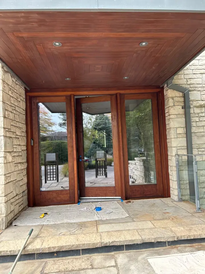Front entry with stained wood ceiling